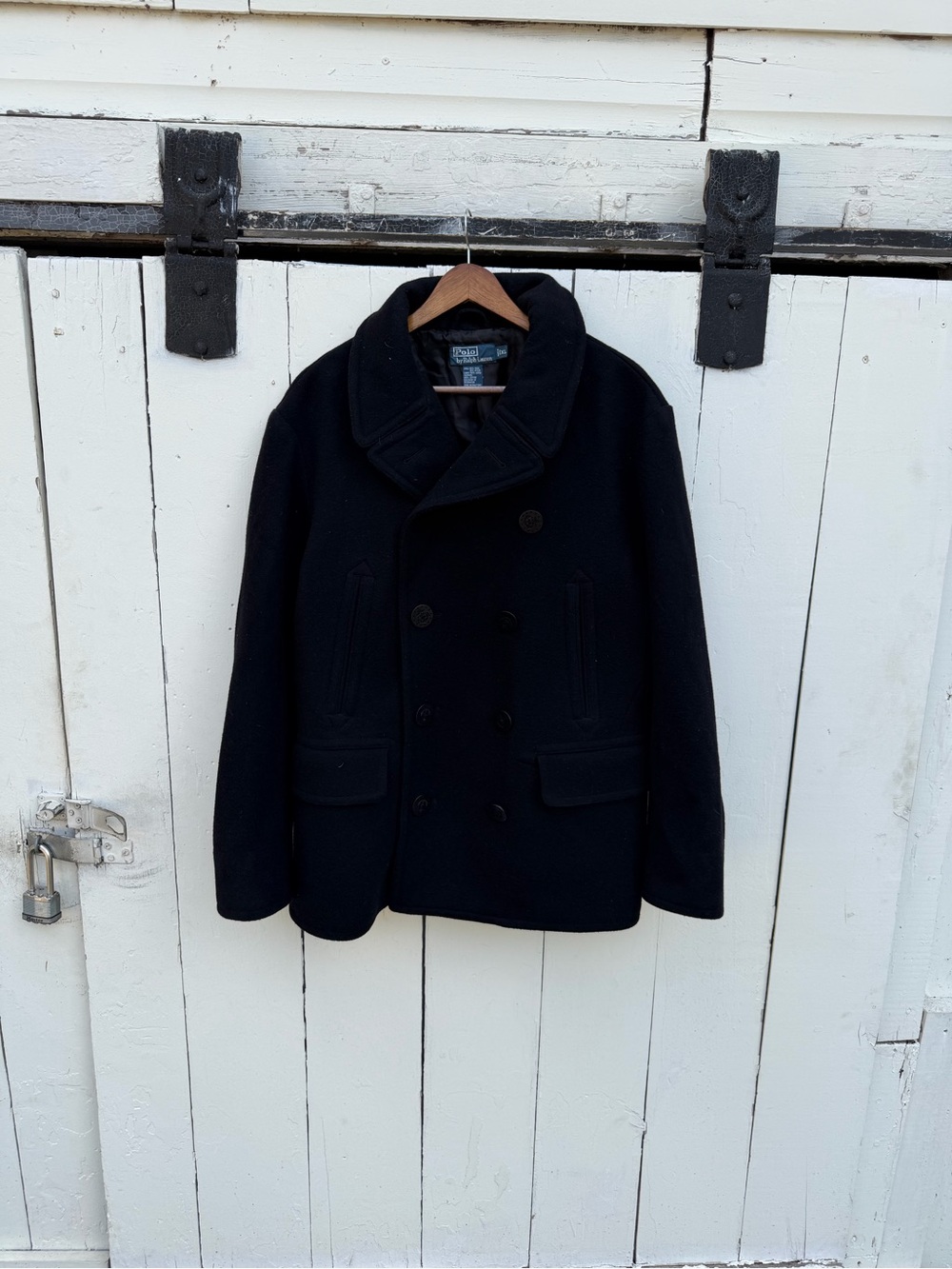 Polo by Ralph Lauren Black Double-Breasted Wool Peacoat